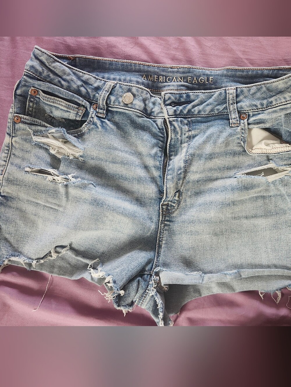 American Eagle Light Wash Distressed Denim Shorts Next Level Stretch